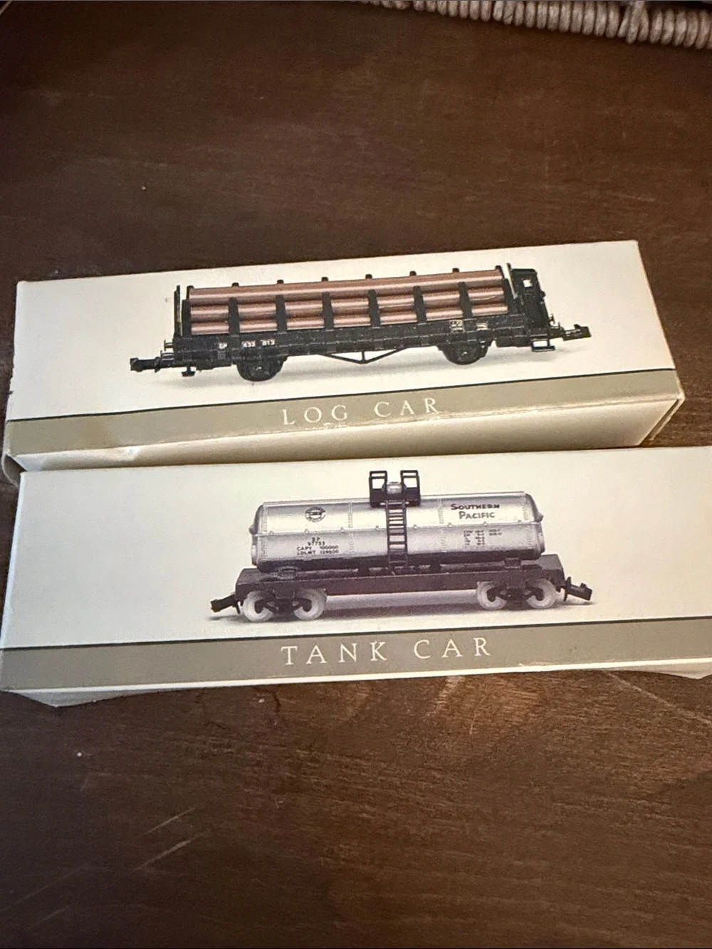 Southern Pacific Model Train Log Car & Tank Car Set w/ Original Boxes